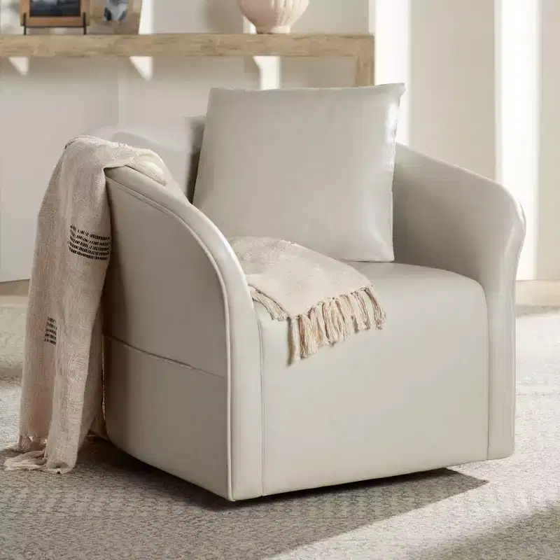 Studio 55D Charlie Crme Faux Leather Swivel Chair