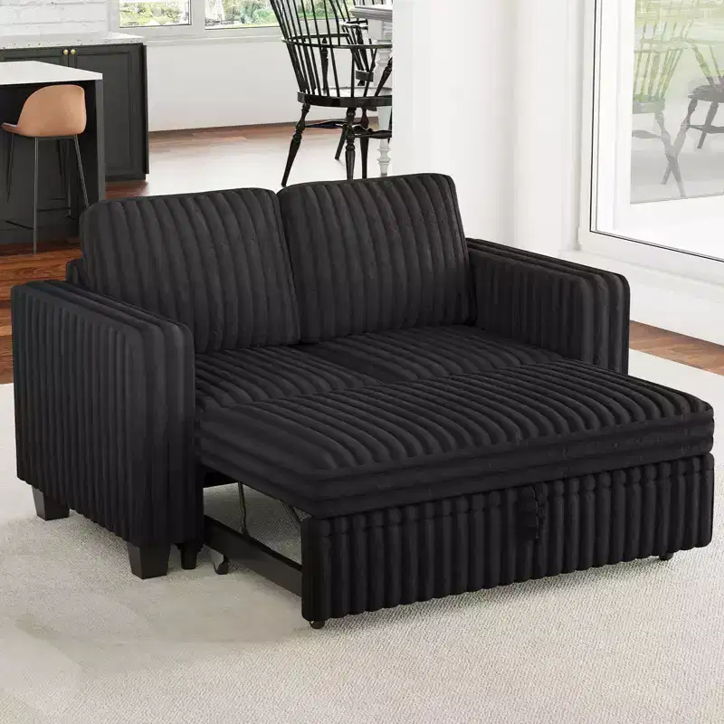 Belffin Corduroy Sectional Sleeper Sofa with Pull Out Bed Modular Sectional Loveseat Sofa Bed for Living Room