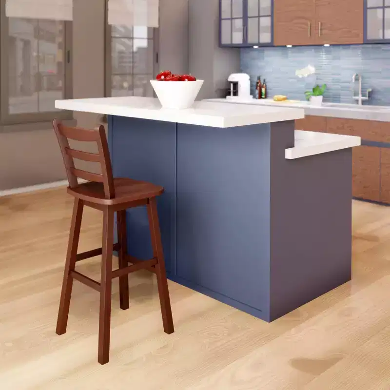 Ladder Back Swivel Seat Counter Height Barstool Walnut: Fixed Height, Wood Frame, 220lb Capacity