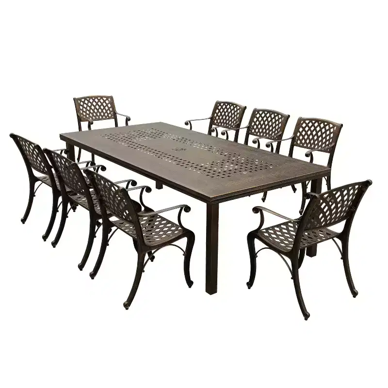 95" Rectangular Modern Ornate Outdoor Mesh Aluminum Patio Dining Set with Four Chairs - Black - Oakland Living: UV-Resistant, 8-Seater