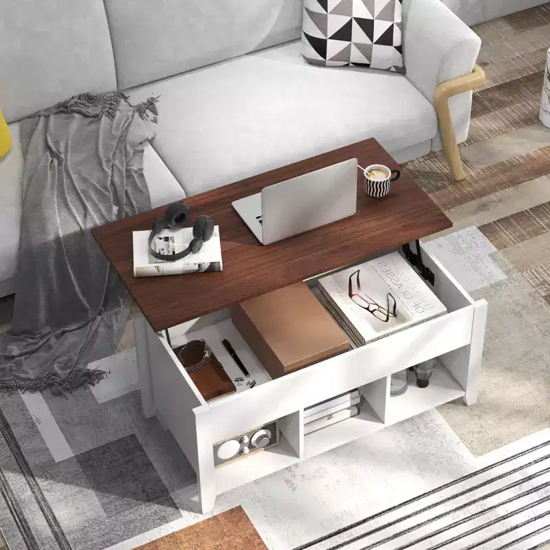 Costway Lift Top Coffee Table w/ Hidden Compartment and Storage Shelves Modern Furniture