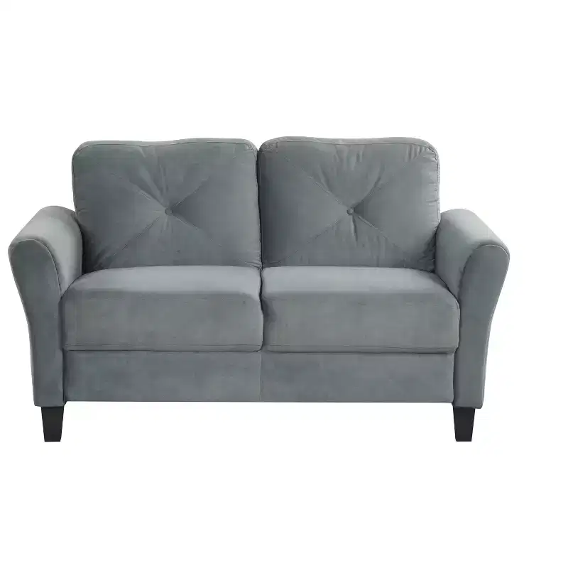 2-Seater Gray Velvet Sofa with Thick Cushions & Wood Frame for Small Spaces