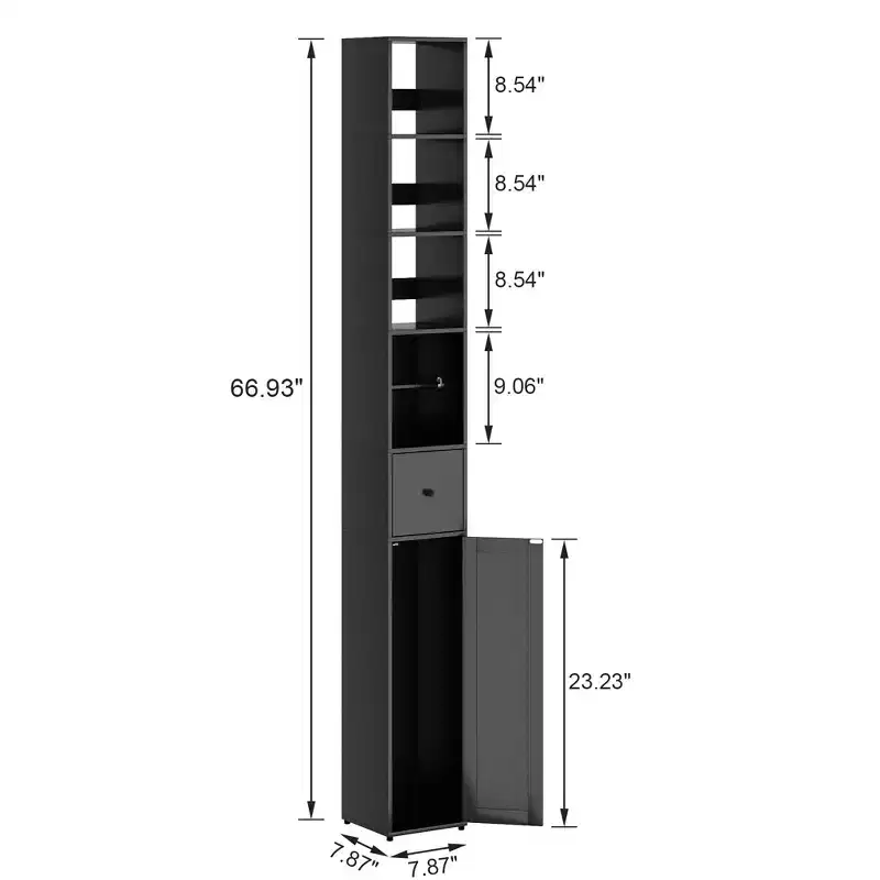 VECELO Tall Bathroom Cabinet with Adjustable Shelves, Slim Storage Cabinet with Toilet Paper Scroll & Small Drawer