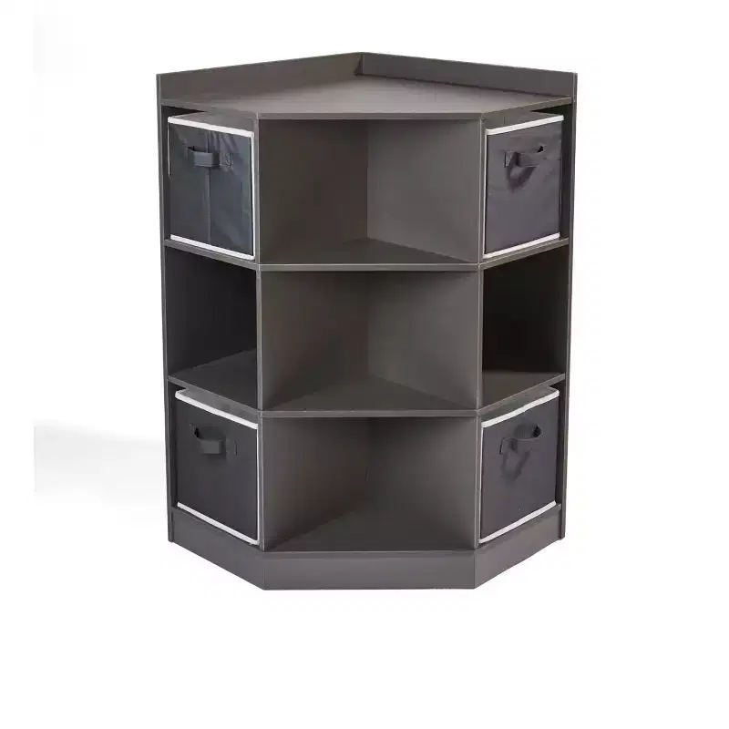 Corner Cubby Storage Unit with 4 Reversible Baskets Charcoal: 9 Compartments, 10 Shelves, MDF Frame