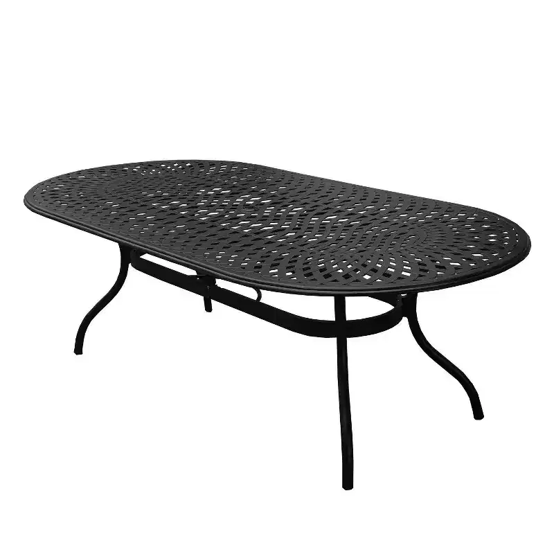9pc Outdoor Dining Set with 95" Modern Mesh Lattice Aluminum Oval Table & Checker Arm Chairs - Oakland Living