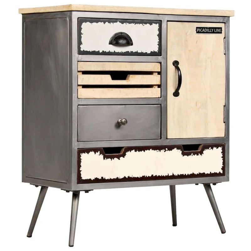 Sideboard Solid Mango Wood and Steel 25.6x13x29.9