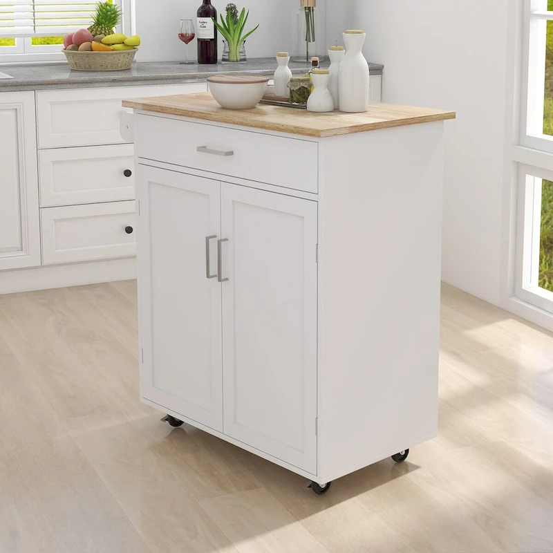 Kitchen Island Rolling Trolley Cart with Adjustable Shelves and Towel Rack - 32.68L * 17.72W * 36.02H