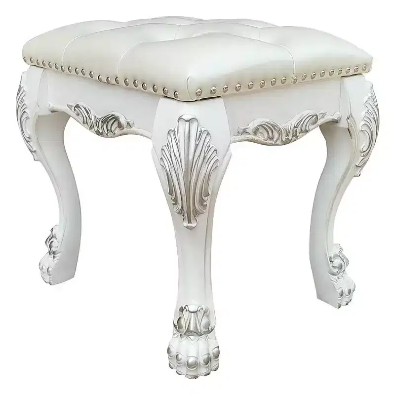 20" Dresden II Accent Chair PU/Bone White Finish - Acme Furniture: Romantic Spirit, Champagne Wingback, Nailhead Trim