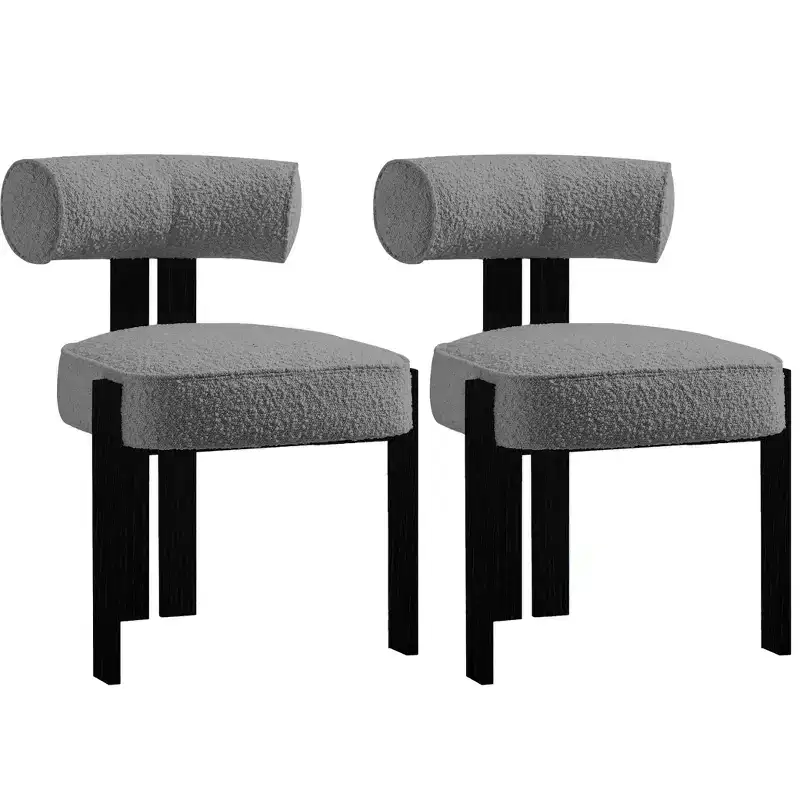 Set of 2 Modern Boucle Accent Dining Chairs | Ergonomic Curved Back, Plush Upholstered Seat & Sturdy Rubber Wood Legs for Dining Room, Kitchen