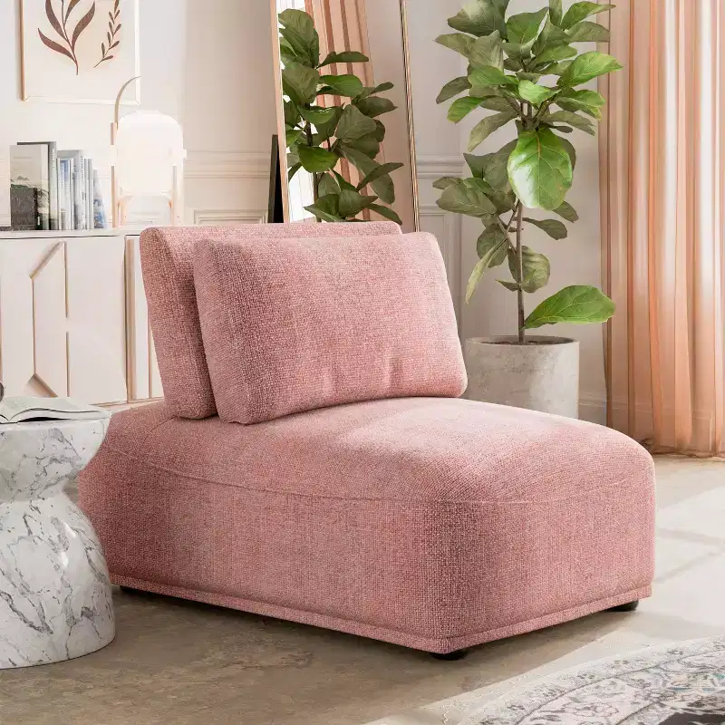 HOMES: Inside + Out Povoa Modern Modular Trapezoidal Armless Chair Chenille with Extendable Backrest Pink