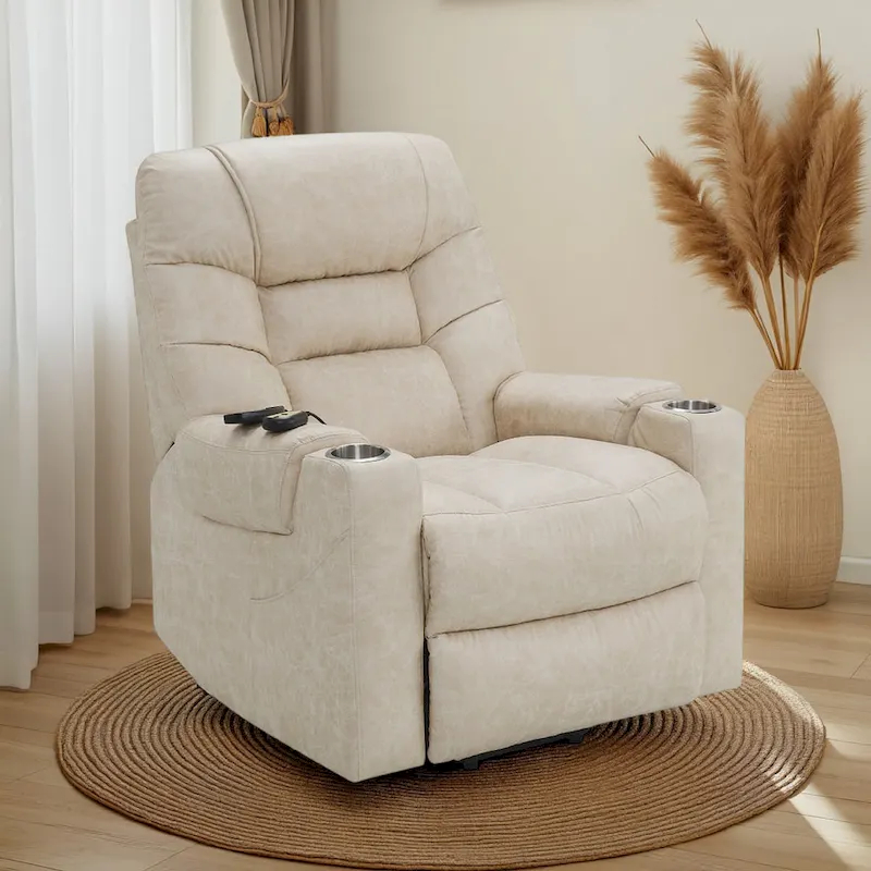 Gray Faux Leather Power Lift Recliner Chair with Heating & Massage, 1-Seater