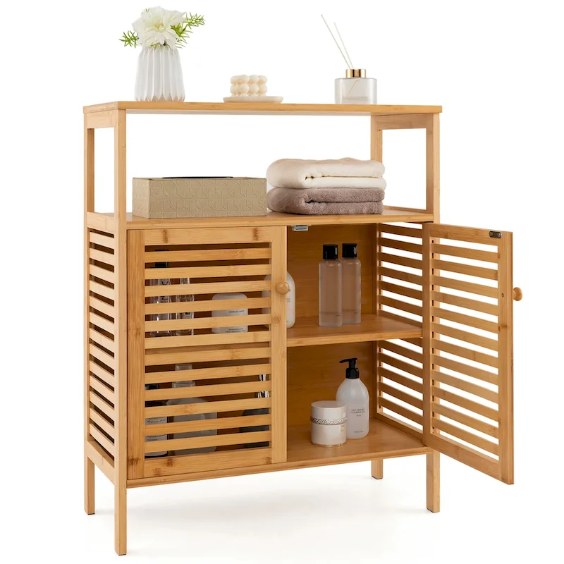 Eco-Friendly Bamboo Storage Cabinet – Freestanding Organizer for Bathroom or Bedroom