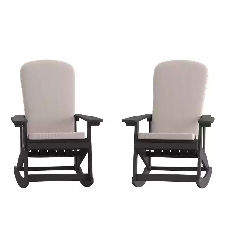 Flash Furniture Savannah Set of 2 All-Weather Poly Resin Wood Adirondack Rocking Chairs with Cushions for Deck, Porch, and Patio