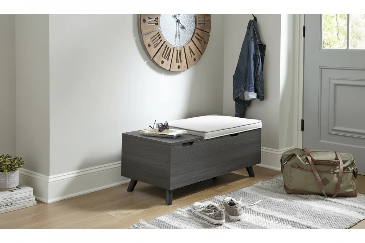 Gray Storage Bench with Hidden Storage - 39W x 19D x 17H