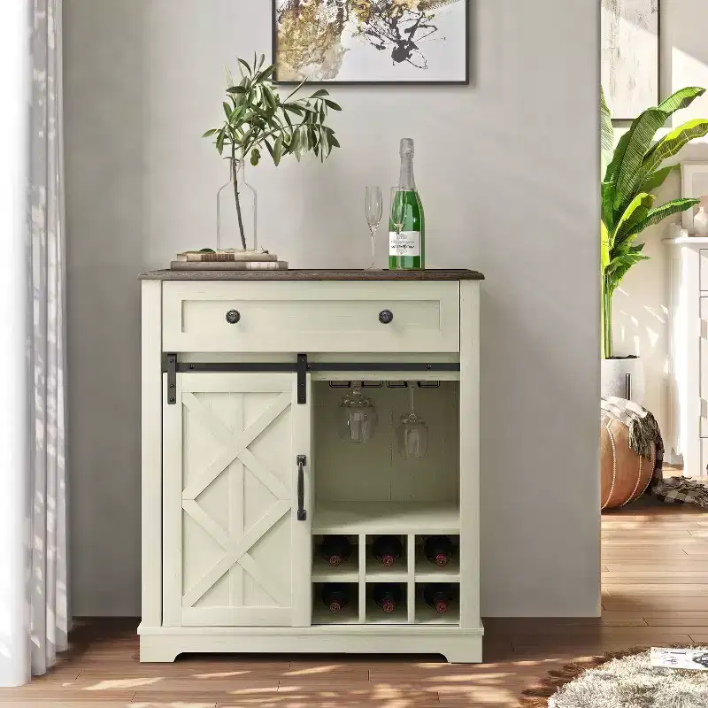 Wine Cabinet with Stemware Rack, Pull-Out Tray, and Drawer