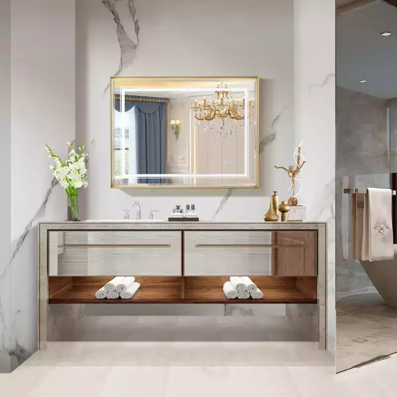40x30 Inch LED Bathroom Beveled Mirror with 3000-6000K Gradient Lighting