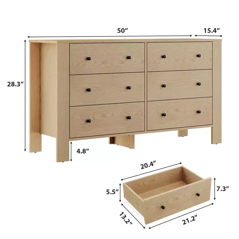 6-Drawer Wooden Dresser for Bedroom, Modern Wide Storage Chest Organizer for Living Room, Entryway, Hallway Furniture