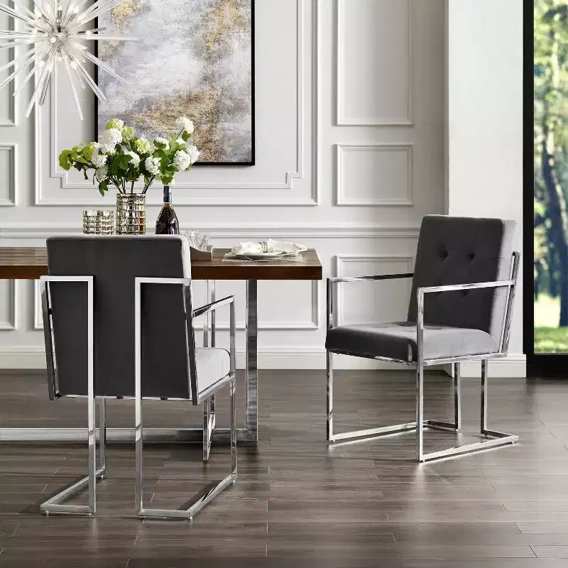 Inspired Home Vanderbilt Button Tufted Dining Chair with Stainless Steel Frame (Set of 2)