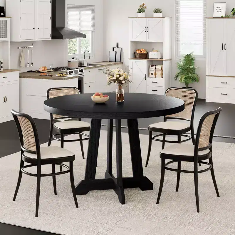 Acekool 47-Inch Round Dining Table, Seats 4, Wood Top with Pedestal Cross Base, Space-Saving Kitchen & Dining Room Table, Farmhouse Style