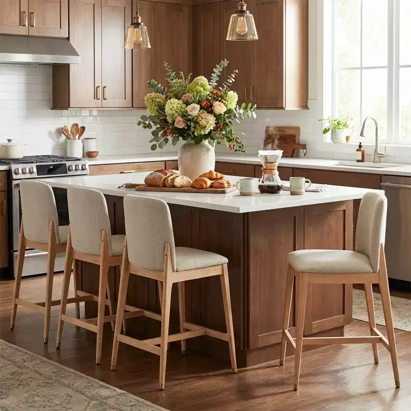 Christopher Knight Home Alexandra Farmhouse Rubberwood Upholstered Counter Stools with Curved Backrest (Set of 4)