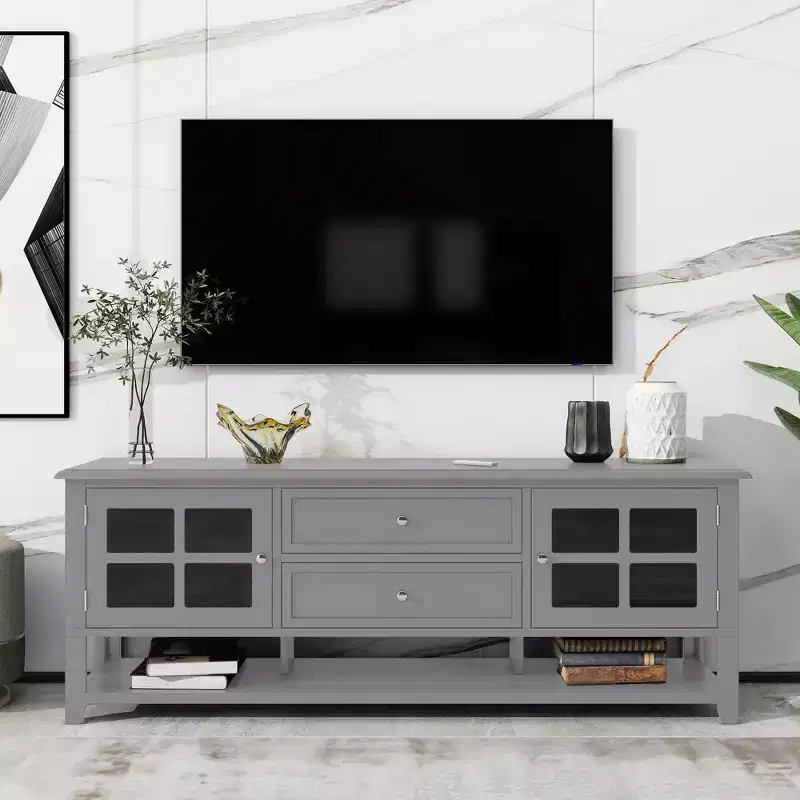 VIYET 59Modern TV Stand for 60 TVs, Grey MDF Media Console w/ Multifunctional Storage & Silent Magnetic Doors