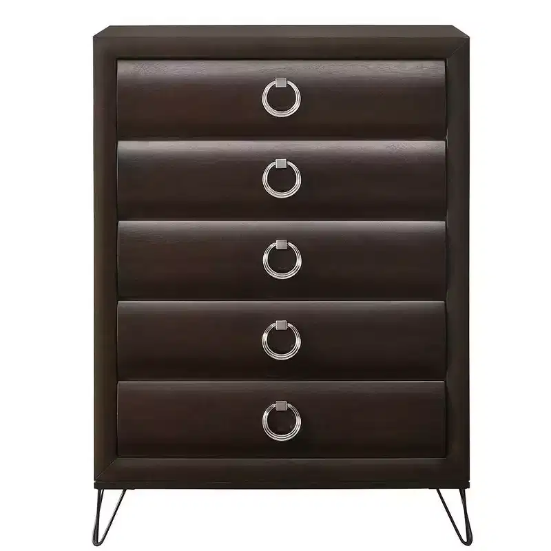 5 Drawer Chest Dresser - Dark Merlot Finish