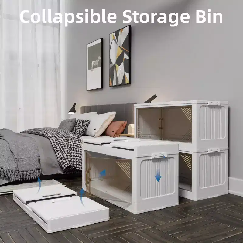 2-Pack 31.5 Wide Transparent Plastic Storage Cabinets: Stackable, Folding, Open Front - Ideal for Closet Organization