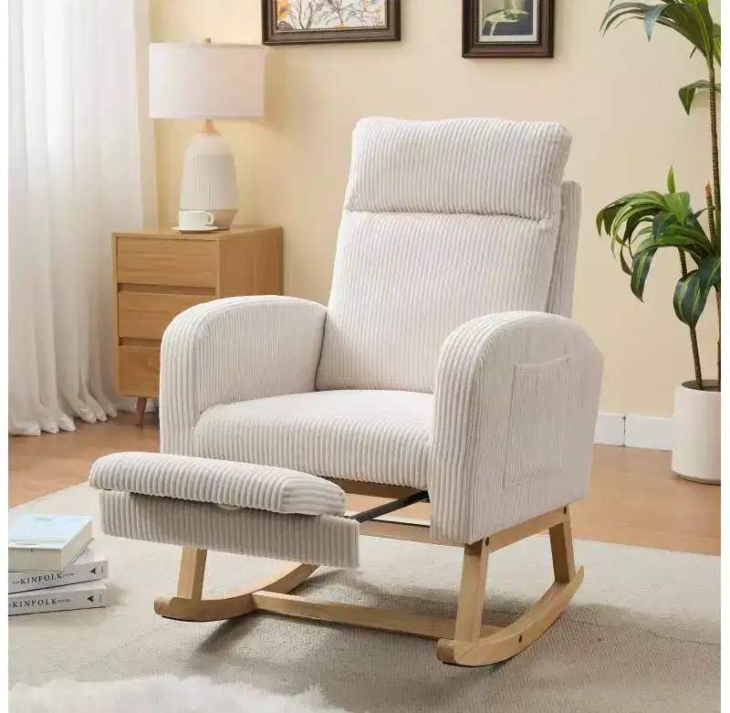 Modern Rocking Accent Armchair with Side Pocket, Upholstered High Backrest Glider for Bedroom, Lounge & Nursery