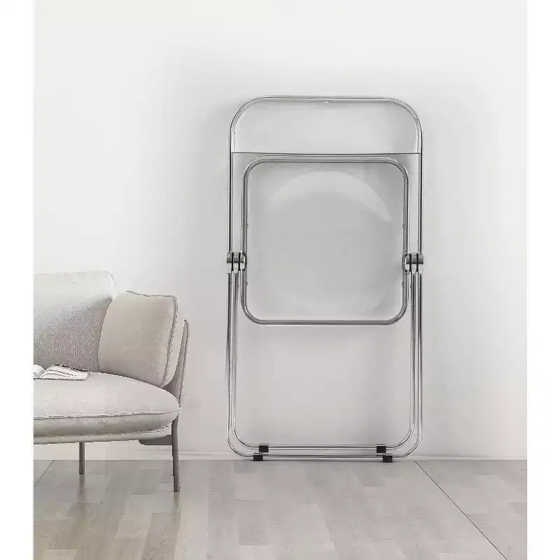 MAYEERTY Transparent Folding Ghost Chair, Acrylic Plastic Seat with Chrome Steel Frame, Stackable Dining Chair for Living Room, Camping, Reception