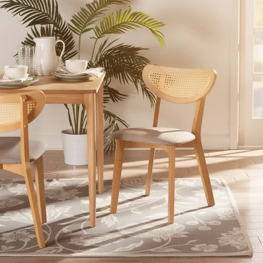 2pc Dannell Fabric and Wood Dining Chairs Gray/Natural Oak/Light Brown: Polyester Upholstery, Rubberwood Frame