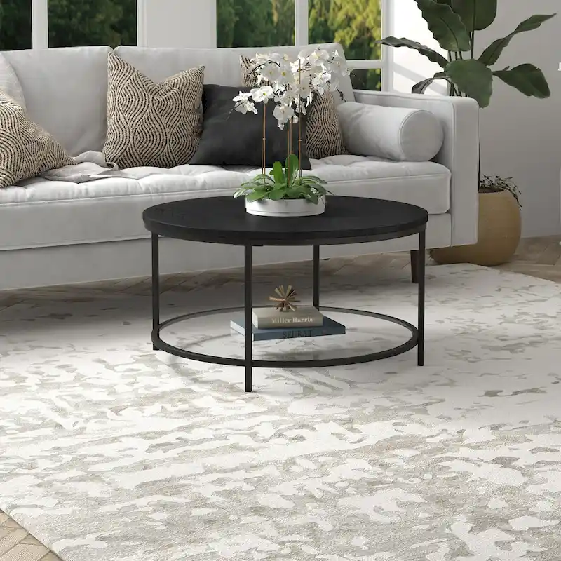 Sevilla 32 Wide Round Coffee Table with MDF Top and Glass Shelf - 32 Wide