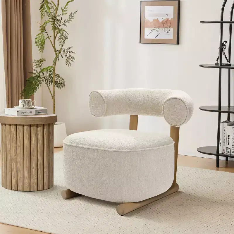 LuxenHome Upholstered Cream Modern U-Shape Back Accent Chair Beige