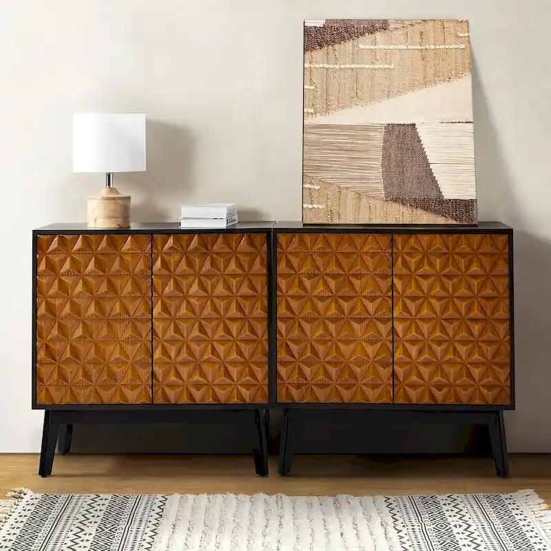 Modern 2-Door Accent Storage Cabinet Sideboard with Adjustable Shelf, Set of 2, MDF Construction
