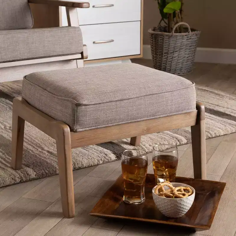 Sigrid Fabric Upholstered Wood Ottoman Light/Antique Oak - Baxton Studio