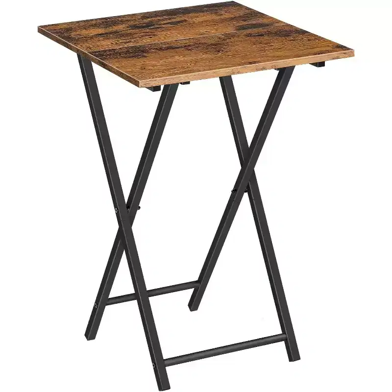Folding TV Tray Table, Wooden Portable Sofa Side Table, Industrial Snack End Table for Small Spaces - Space-Saving, Easy Install & Fold