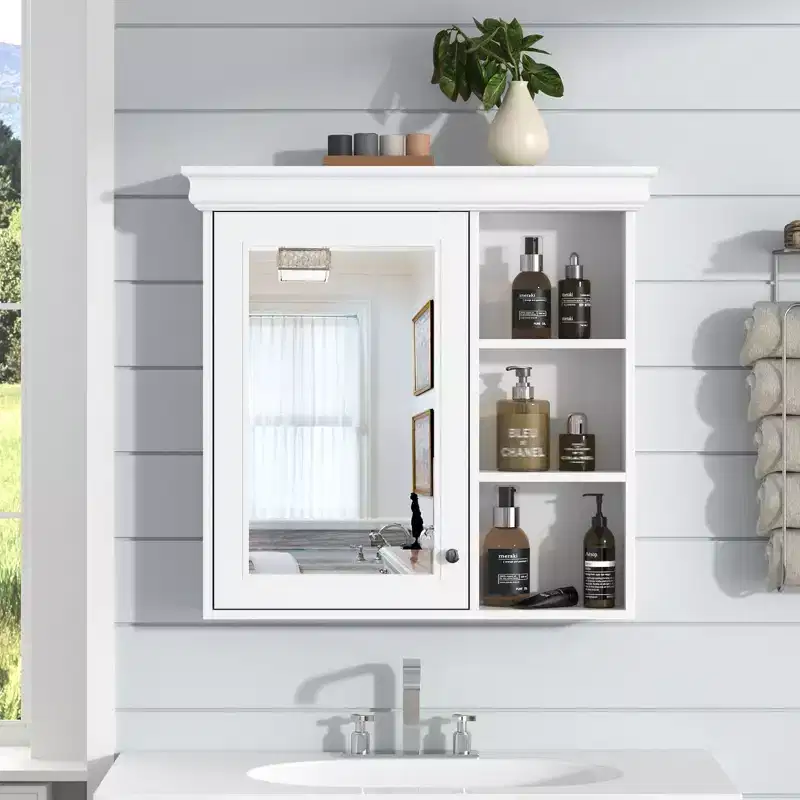 30 in. W x 28 in. H Rectangular Surface Mount Medicine Cabinet with Mirror, Adjustable Shelves, Soft Closing Hinges