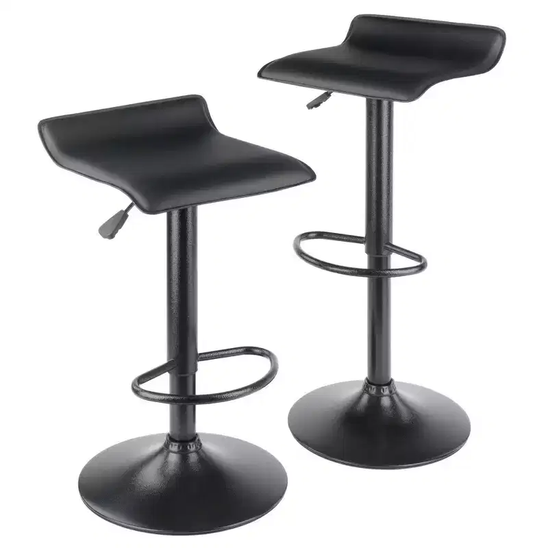 Set of 2 Obsidian Adjustable Swivel Air Lift Stool Black - Winsome: Faux Leather, Metal Frame, 22-30" Height Range
