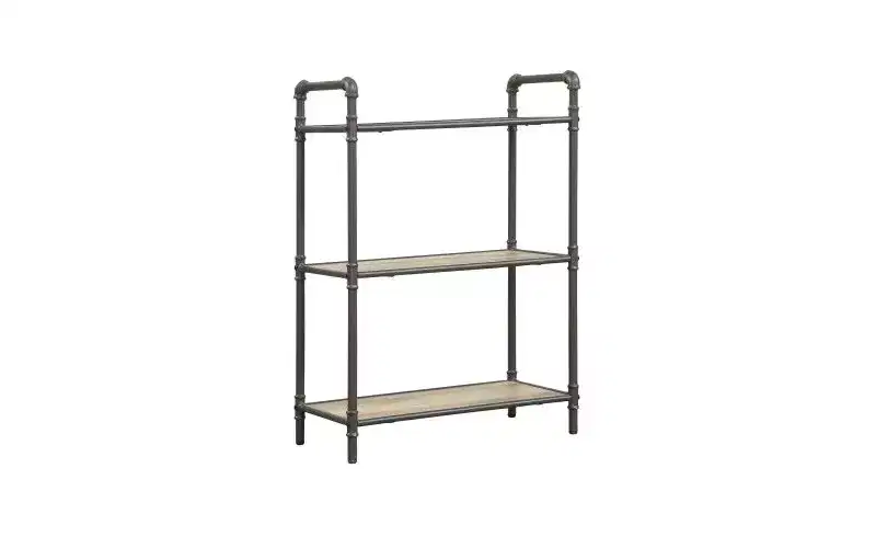 TUYOHW Rectangular Bookshelves,Open Storage Bookshelf with Round Metal Steel Tube,Bookcases for Living Room,Office,Grey+Oak