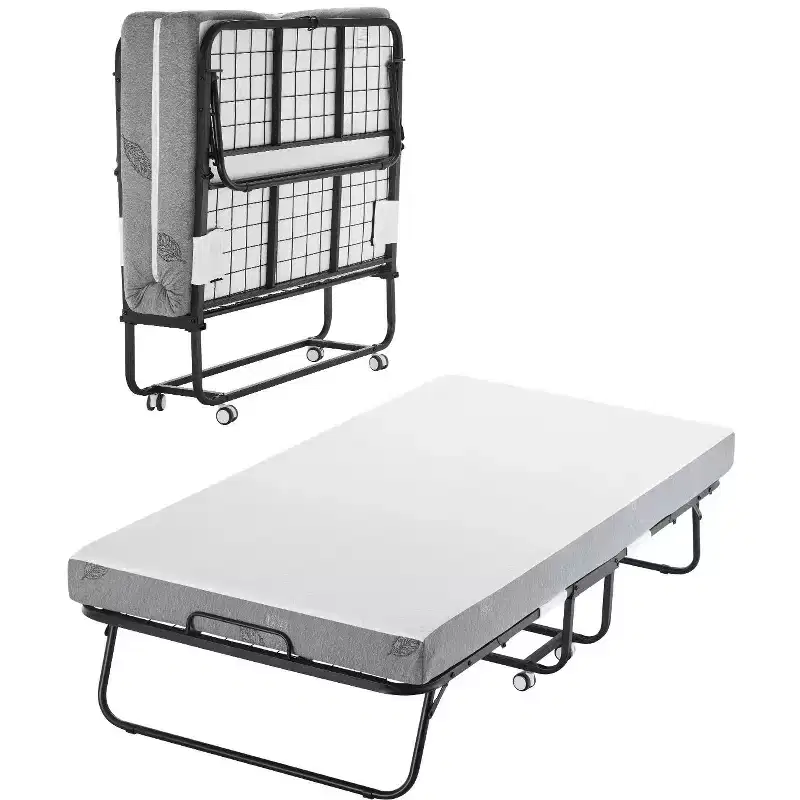 VEVOR Rollaway Bed, 38 in x 75 in Folding Bed with 5 in Mattress, Twin Size Foldable Bed with Sturdy Metal Frame & Memory Foam Mattress