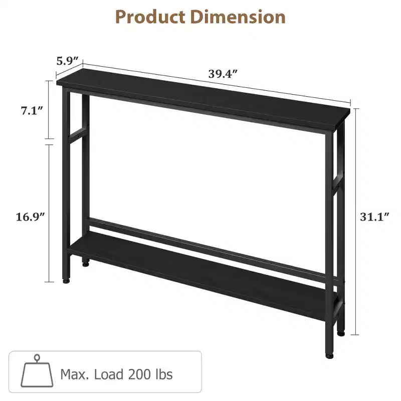 5.9ft Slim Sofa Table, 2 Tier Narrow Console Table with Adjustable Shelf, Space-Saving Behind Couch Table for Living Room, Entryway, Hallway