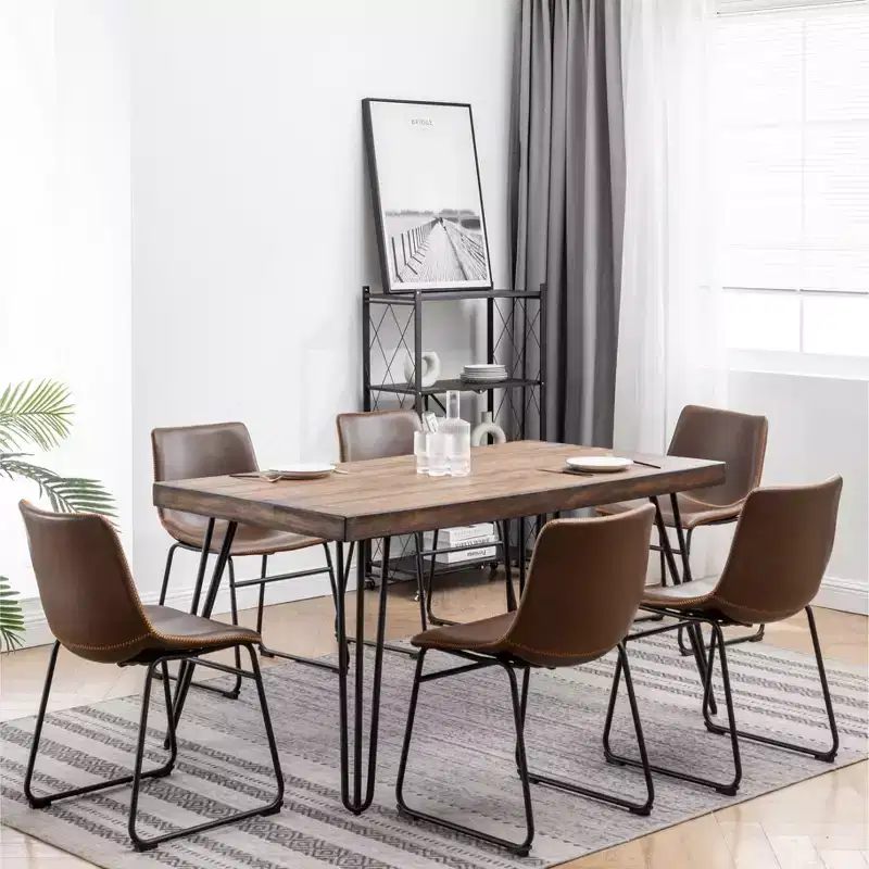 Roundhill Furniture Aryven Industrial 7-Piece Dining Set, Antique Brown