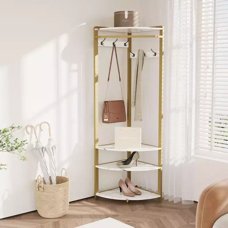 Corner Coat Rack With Shoe Bench for Entryway - Hall Tree With 6 Double Hooks, Clothes Rack With Storage, Organizer Shelf for Hallway, Closet