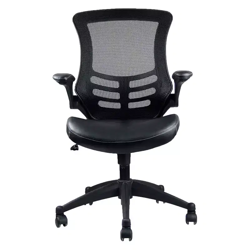 Modern Office Chair Black - Techni Mobili: Swivel, Mesh Back, Padded Flip-Up Arms
