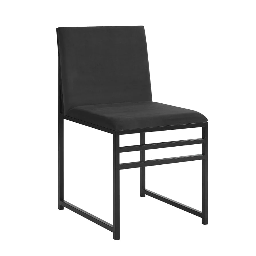 Modern Charcoal Velvet Dining Chair with Black Metal Frame for Dining Room