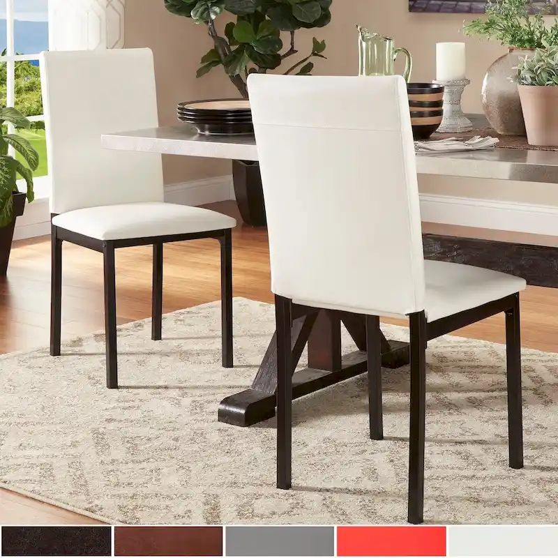 Set of 2 Upholstered Dining Chairs, Espresso Metal Frame, Padded Seat, Modern Style