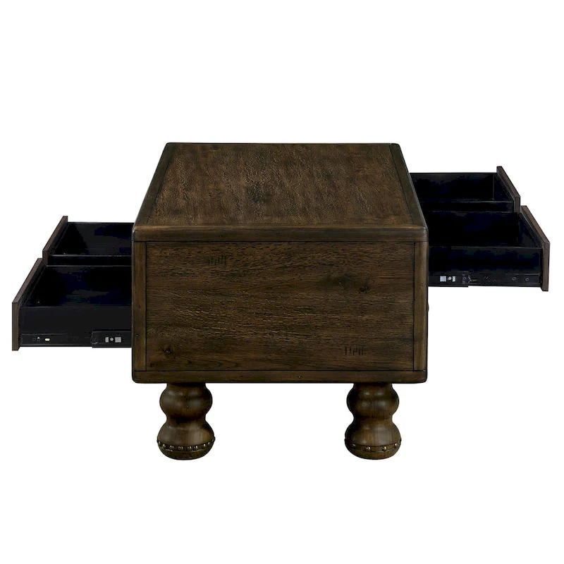 Solid Wood Rectangle Coffee Table with 4 Drawers