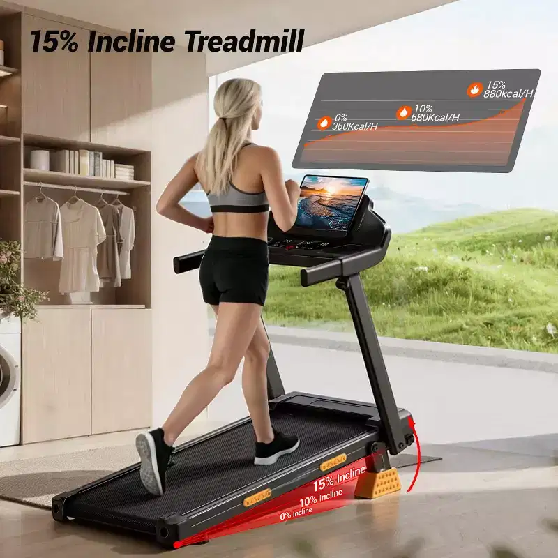 KikiBriz Treadmills for Home with Incline, 7-Layer Shock-Absorbing Foldable Treadmill with Led Screen & Handle Bar Up to Large Capacity