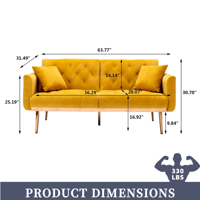Velvet Upholstered Tufted Loveseats Sleeper Sofa With Rose Golden Legs