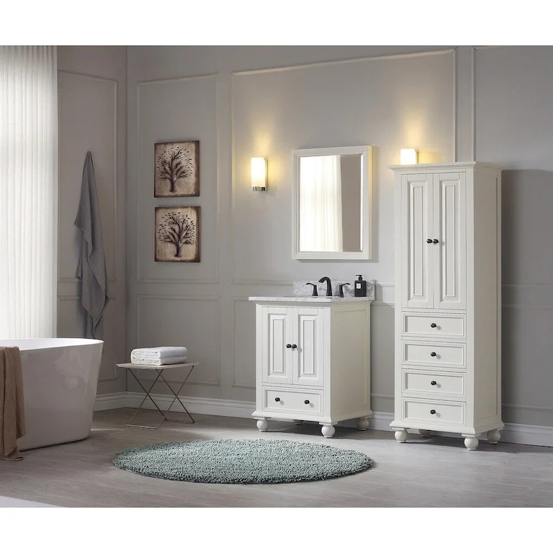 Avanity Thompson 24 Inch French White Finish Linen Cabinet - 24W x 68H - 24W x 68H