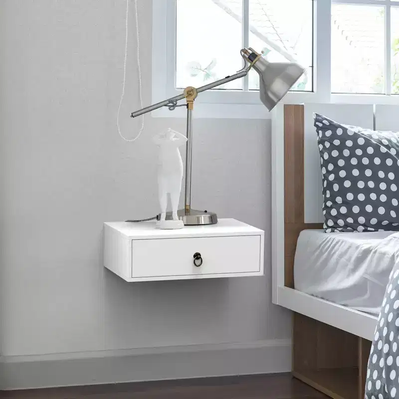 VINGLI Floating Nightstand with Drawer Set of 2, Floating Bedside Table, Wall Mounted Nightstand, Hanging Nightstand White for Bedroom